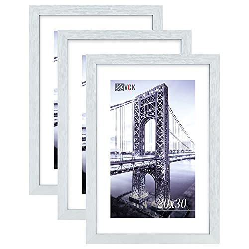 Image of VCK 20x30 Poster Frame Solid Wood White 3 Pack Picture Frames 20 x 30 Inches with Wall Mounting Hanging
