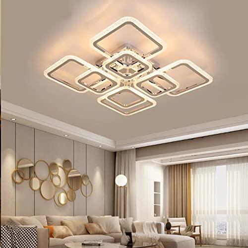 Plafonnier chromé LED avec télécommande : lustre cristal carré pour chambre et restaurant