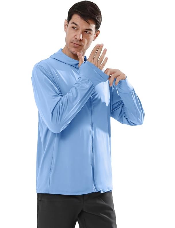 XL Blue Full Length Men's UV Protection Jacket With 4 Pocket, Lightweight Summer Sun Screen Hoodie, UPF 50+ Protection for Outdoors, Long Full Zipper Sun Protection Jacket- FIT 70-90 KG