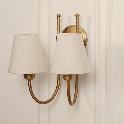 Image of Divine Trends Double Hockey Wall Light Antique Brass Finish with Off White Shade for Living Room, Bedroom, Home Decoration Wall Lamp - Pack of 1