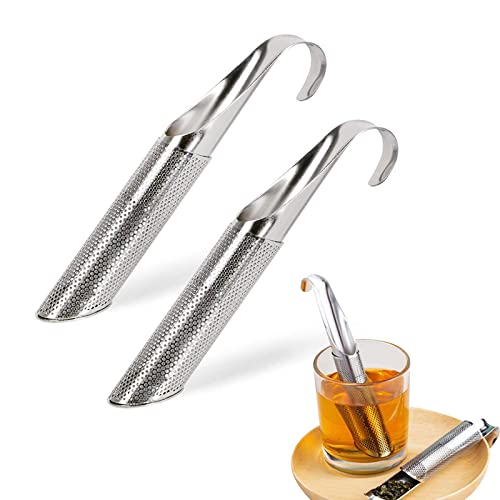 2 coladores de té de acero inoxidable, con mango de gancho, filtro de té de tubo colgante para té suelto fino y especias de café, condimentos de rosas Cover