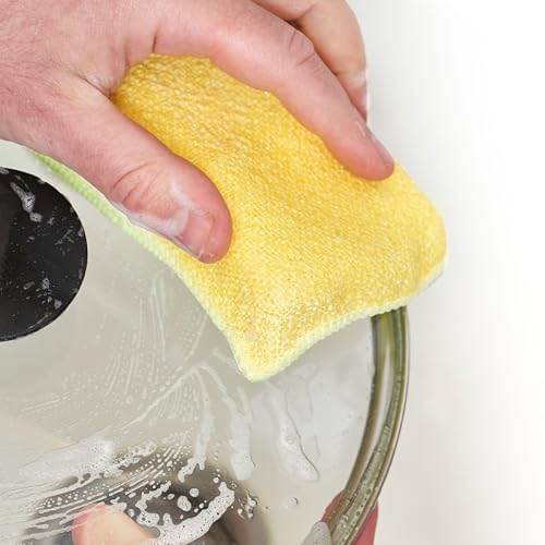 Image of Miracle Microfiber Scrubbing Sponge, Yellow Extra Scrubbing Power Kitchen Sponge, Sink, Pot, Pan and Dish Washing, Super Absorbent and Rapid Drying, 3-Pack, by Superio