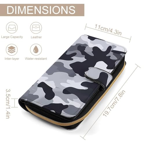 Gray Camouflage Womens PU Leather Wallet Long Purse Clutch Organizer for Office Travel2