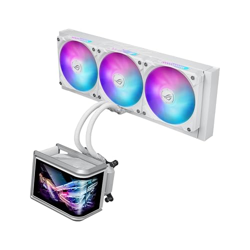 Image of ASUS ROG RYUO IV SLC 360 ARGB White Edition All-in-one CPU Liquid Cooler, Shortened tubing for Clean Aesthetic, Movable Curved 6.67-inch Display, 6 Year Warranty