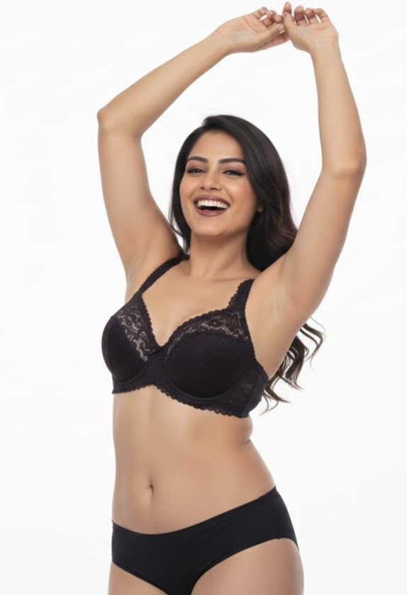 Image of Women's High-Support Lace Bra, Non-Padded, Unlined, Full Coverage, Lingerie