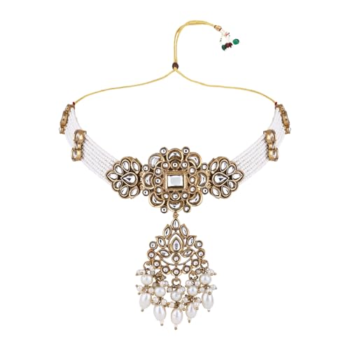 Image of I Jewels Traditional Kundan & Pearl Necklace Jewellery With Earrings & Maang Tikka Set For Women