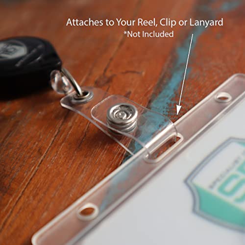 5 Pack - Heavy Duty Horizontal Plastic Badge Holder With Thumb Slot Card Removal - Landscape Hard Case Protector - Clear Frosted Cover By Specialist Id #TOP2