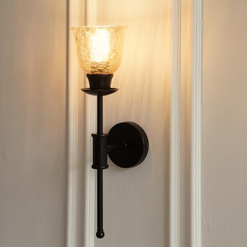 Image of Divine Trends Black Polished Spacer Wall Lamp with Cup Crackled Glass Shade for Living Room, Bedroom, Bathroom, Balcony, Home Decoration, Restaurants | Wall Light - Pack of 1