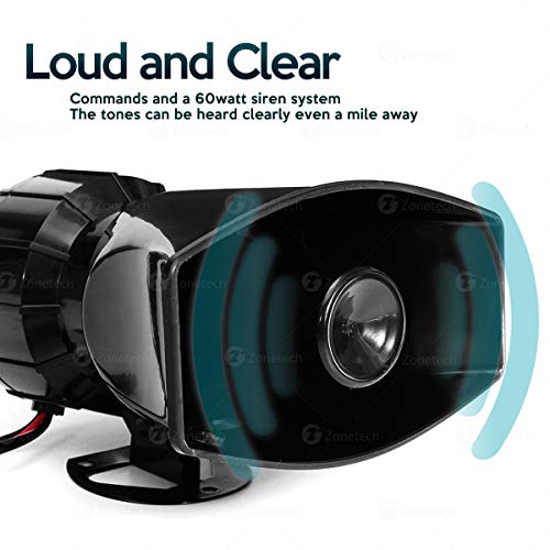 Zone Tech 5 Tone Sound Car Siren Vehicle Horn With Mic Pa Speaker System Emergency Sound Amplifier - 60W Emergency Sounds Electric Horn-Hooter/Ambulance/Siren/Traffic Sound With Pa Microphone System #TOP3