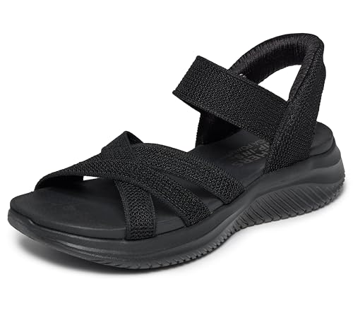 Skechers Women's ULTRA FLEX 3.0 SANDAL - FOREVER BETTER Hands Free Slip-ins, Knit cross strap sandal, Black/Black, 6.5M - image 1