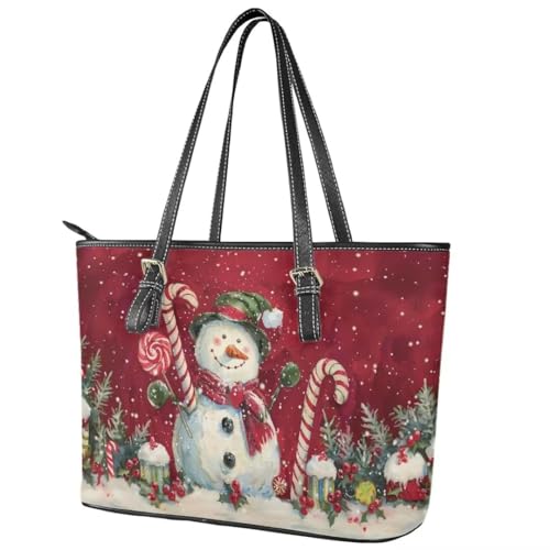 Image of Coldinair Christmas Leather Tote Bag for Women with Zipper Large Shoulder Tote Bag Shopping Casual Travel Bag Handbag Purse