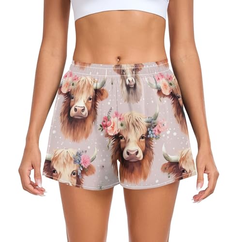 UMIRIKO Women's Running Shorts Highland Cow Women's Athletic Shorts with Pockets XL 202a7896