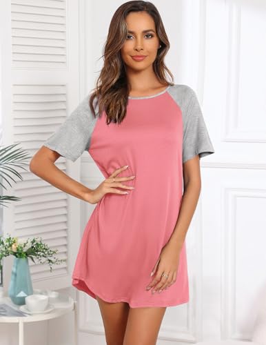Image of Ekouaer Sleep Shirts for Women Short Sleeve Night Shirts for Sleeping Pullover Nightgown Soft Nightdress S-XXXL