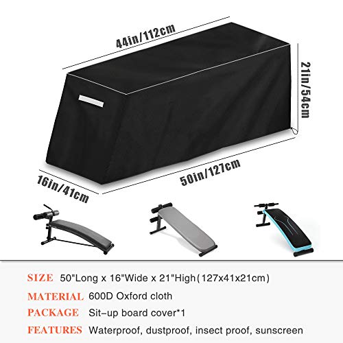 Sit-up board cover, suitable for sit-up board, weight bench, weight chair, fitness bench protection, waterproof, dustproof and sun protection, prevent pets, black, d50in w16in h21in