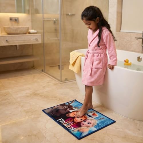 Image of Athom Living Disney Frozen Characters Digital Printed Themed Multi Colored Kids Premium Nylon Bathmat, with Latex Backing, Anti-Skid Bathmat, 37 x 57 cm, Pack of 1