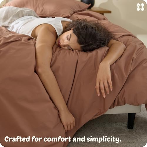 Bedsure Cotton Duvet Cover Full - Luxury Slub Weave 100% Cotton Duvet Cover with a Linen Like Textured, Easy Change Durable Bedding, Mocha Mousse, 80" x 90"