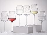 Engraved Crystal Wine glasses Set of 6 - Wine Glasses with Long Stem,17oz Hand Blown Engraved Design