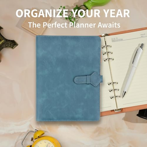 Image of A5 Leather Diary for Men & Women | Premium Refillable Ring Binder Notebook with 150 Ruled Pages | Magnetic Closure Office Diary, Planner, Personal Journal & Writing Notebook