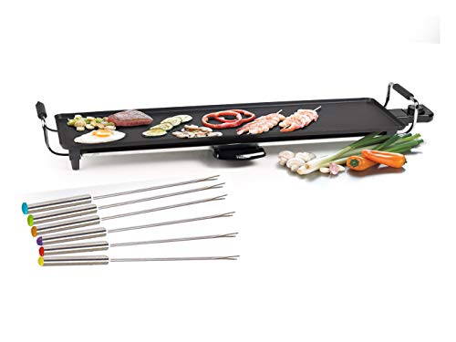 Teppanyaki Barbecue XL avec 6 fourchettes Teppan Yaki, barbecue de table électrique avec bac récupérateur de graisse amovible, 1800 W, plaque de cuisson antiadhésive
