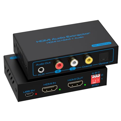 8K 60Hz HDMI Audio Extractor 4K 120Hz HDMI to Optical Coaxial AUX Converter Supports HDCP Digital DTS 5.1 EDID Management PCM 2.0 for Fire TV PS4 PS5 Xbox