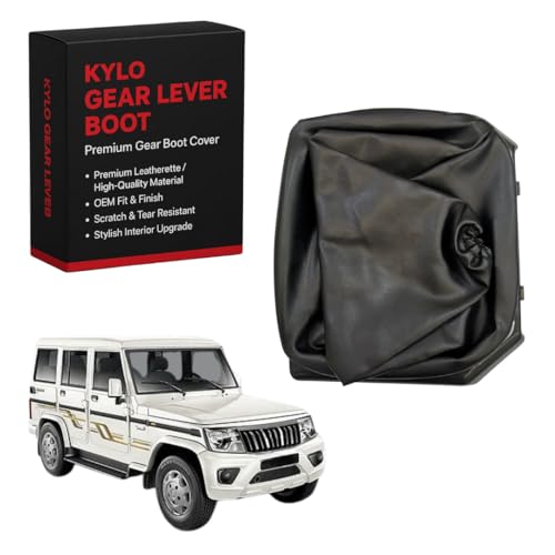 Image of KYLO Leather Gear Shift Cover - Anti-Slip, Durable, Washable Gear Knob Protector for Manual Cars Suitable for (Bolero SLX /SLE Black)