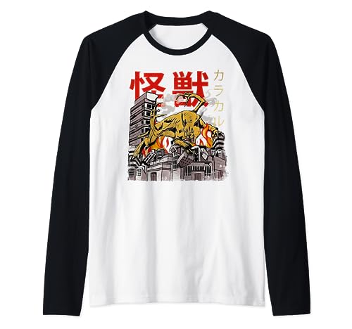 Kaiju Big Floppa Anime Japonés Monstruo Caracal Cat Meme Camiseta Manga Raglan