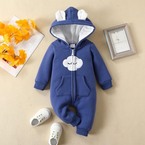 Image of First Kick Baby and Kids cotton fleece romper jumpsuit onesie sleepsuit clouds embroided