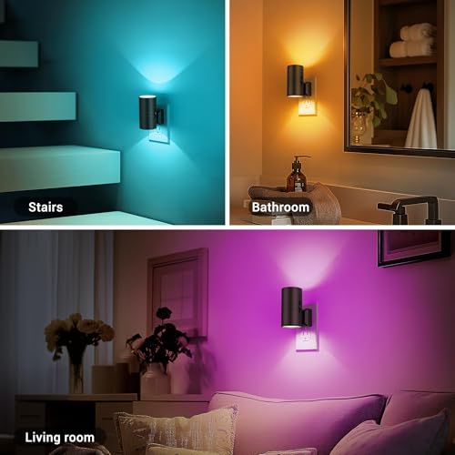 Image of JandCase Color Night Light, LED Night Lights Plug into Wall, Color Changing Nightlight RGB with Light Sensor,Kids Gifts, Halloween, Christmas, Holiday, Hallway Bedroom Kids Room, 2 Pack