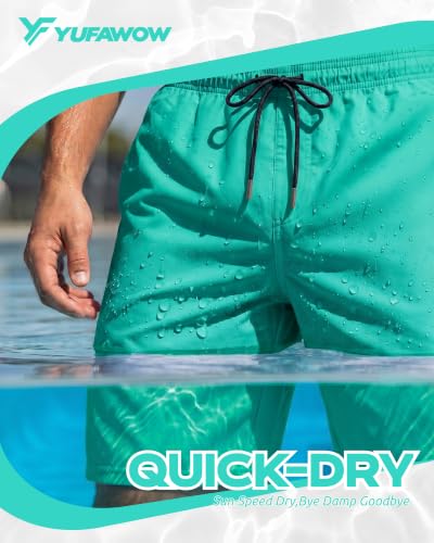 Image of Yufawow 9 Inch Men Swim Trunks with Compression Breathabe Liner Quick Dry Zipper Pockets for Board Beach Gym Running