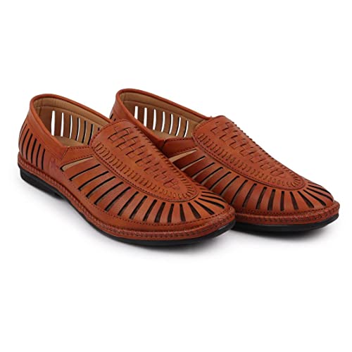 FAUSTO Men's Laser Cut Stitched Ethnic Jutis & Mojaris for Fashion|Party|Occasions|Wedding|Outdoor|Lightweight|Shoes with Anti Skid TPR Sole (6-12 UK)