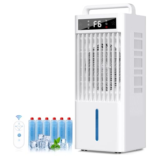 Evaporative Air Cooler, 4-IN-1 Swamp Cooler, Portable Air Conditioners with 6 Speeds & 3 Modes, 3-Gal Water Tank, 15-20 FT/S Airflow, Remote & Touch Control for Home and Office