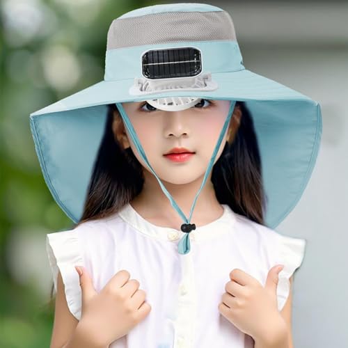 Wide Brim Solar Fan Hat for Kids,Outdoor Wide Brims Bucket Hat Sun Protection Fishing Beach Hat with Fan for Boy Girl4