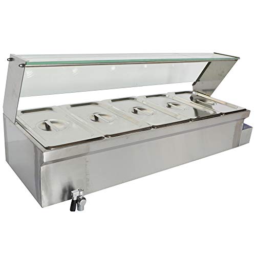 TECHTONGDA - TECHTONGDA Food Soup Warmer Stove Bain Marie Commercial Canteen Buffet Steam Heater 12x5.5x6inch Pan with Glass Shield 5 Pan