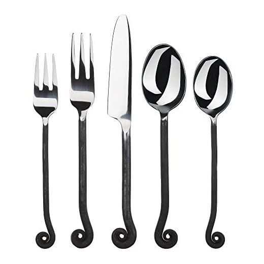Gourmet Settings 20-Piece Flatware Treble Clef Collection Black Silverware Cutlery Kitchen Sets, Stainless Steel Utensils Knife/Fork/Spoons, Dishwasher Safe