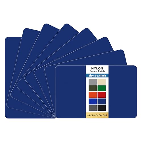 KING MOUNTAIN Self Adhesive Nylon Fabric Repair Patch, 5×8 Inches 8 Pcs, Quick Down Jacket Repair Patch, Waterproof Outdoor Gear Patch Kit for Tent,Backpacks,Umbrella, Gloves, Sleeping Bag (Dark Blue)