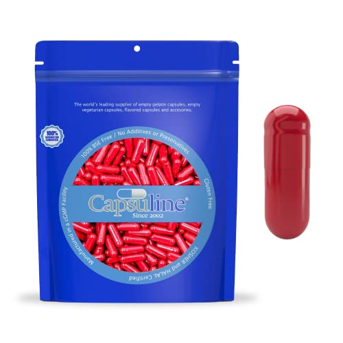 Capsuline Size 0 - Colored Red Empty Gelatin Capsules - 1000 Count - Empty Gel Pill Capsules - DIY