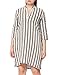 Bonamaison Abito Chemisier in Puro Lino a Righe Casual Dress, Taupe/Bianco, L Womens