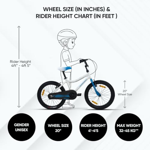 Image of ROADGIANT||Astle||BMX Series||20T||Kids Cycle||Single PIECE Crank||Light Weight Steel Frame||V-Break|| Rigid Fork||Ideal for 6+ Age||Cool White