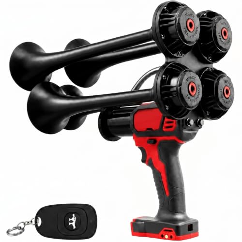 Impact Train Horn Remote-Controlled 150dB Cordless Drill Air Horn with Quad Metal Trumpets Portable Air Horn No Battery