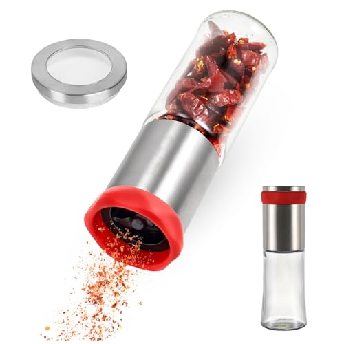 Moulin à piment, 150 ml, moulin à piment, moulin à épices, moulin à piment en verre et acier...
