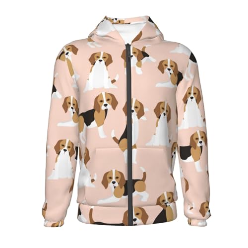 Beagle Dog On Brown Kids Pullover Hoodies Boys Zip Up Sweatshirts Girls Athletic Clothes with Pocket2