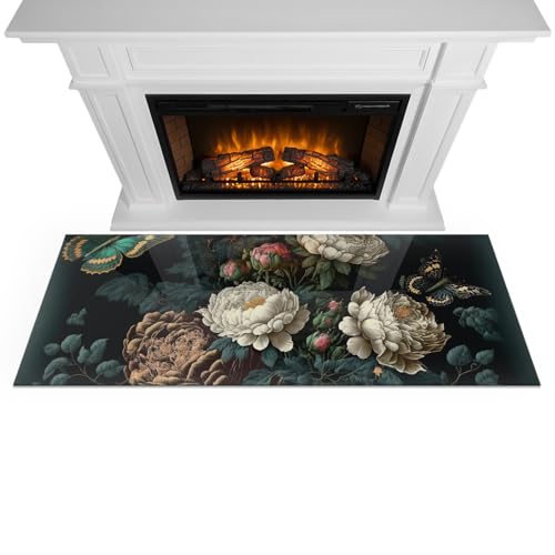 Placa de vidrio templado 125x50 cm para protección de chimeneas con diseño floral 4