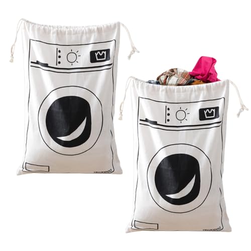 GIDWRIY 2 Pezzi Sacco Biancheria Sporca Cotone 46 X 62 cm,Sacco Portabiancheria Sporca Lavabile,Borsa Lavanderia da Viaggio,Laundry Bag Travel,Sacca da Bucato con Coulisse,Sacchetto Biancheria Viaggio