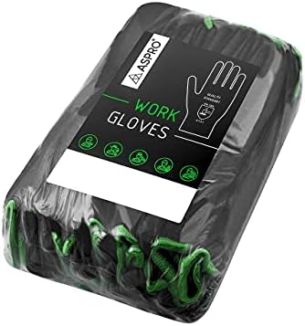 ASPRO Pack of 10 or 20 or 30 Work and Gardening Gloves,Black Nylon PU Coated Workwear Gloves for Builder, Gardener, Mechanic, Construction, Warehouse