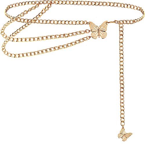 Suyi Multilayer Waist Chain Butterfly Chain Belts Body Belly Chain Jewelry for Women Girls 90CM Gold