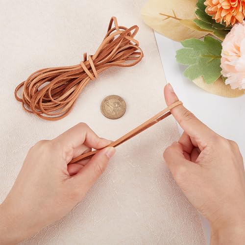 GORGECRAFT 3mm Flat Leather Cord 5M Long Genuine Leather Strip 2mm Thick Cowhide Leather String Braiding Thread Rope for Bracelets Neckacle Jewellery Making Boot Lace DIY Beading Crafts - Image 3