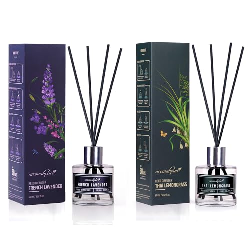 Aromahpure Premium Reed Diffuser 120 ML with 8 Fiber Reed Sticks | Lavender & Lemongrass Long Lasting Upto 35 Days Each | Room Freshener for Bedroom, Washroom, Office | Toxin Free, Aromatherapy