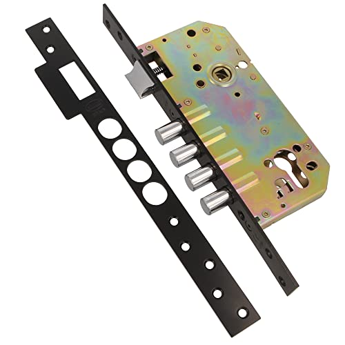 Amig - Cerradura de Embutir Con Bulones para Puertas de Madera Mod. 100 BASE | 50/85 mm | Sin Cilindro y Escudo de Seguridad | Picaporte Reversible | Acero Acabado en Negro