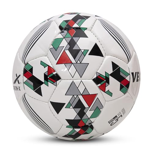 Image of Vector X 32 Panel Carbon-X PU Hand Stitched Indoor /Outdoor Water-Resistant Football with Latex Bladder, White, Size 5, Suitable for Match and Training for Adults 15+ Years