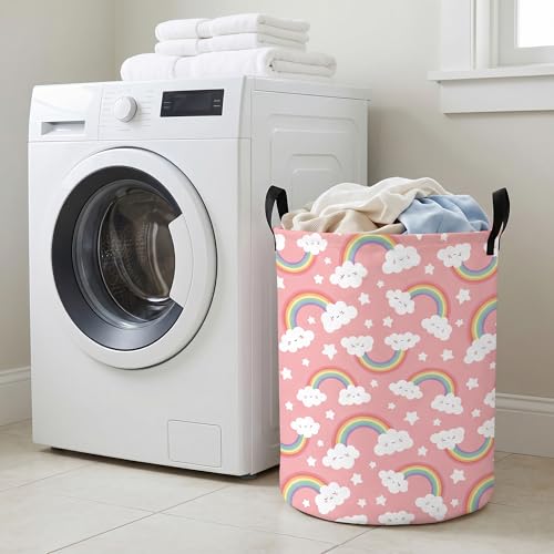 Image of Rainbow Laundry Hamper - Stylish Nursery Hamper for Girls, Large Capacity & Collapsible Design, Perfect for Kids Room Decor, Toy Storage, and Baby Girl Gifts (A)